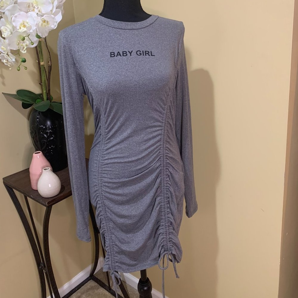 Grey "Baby Girl" Ruched Dress